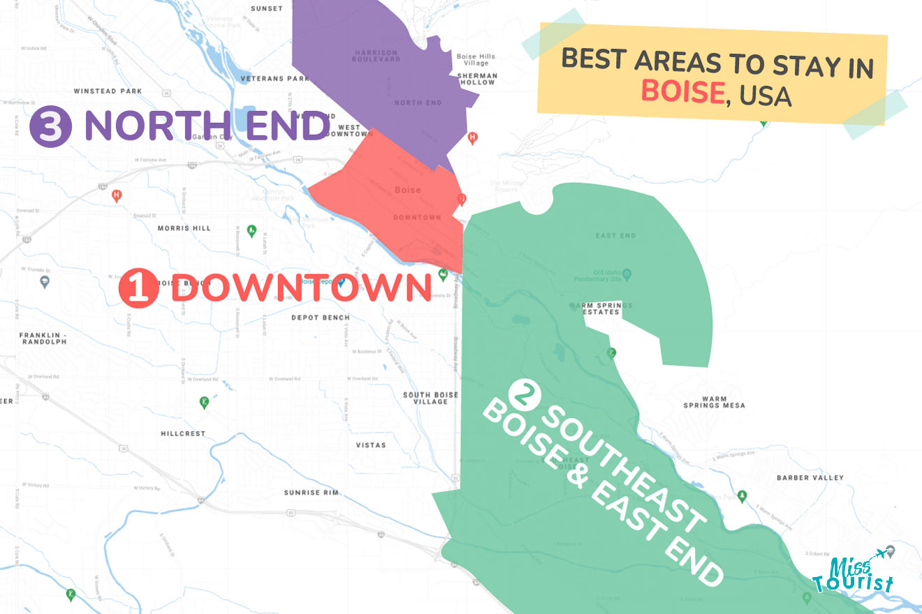 Map of best places to stay Boise